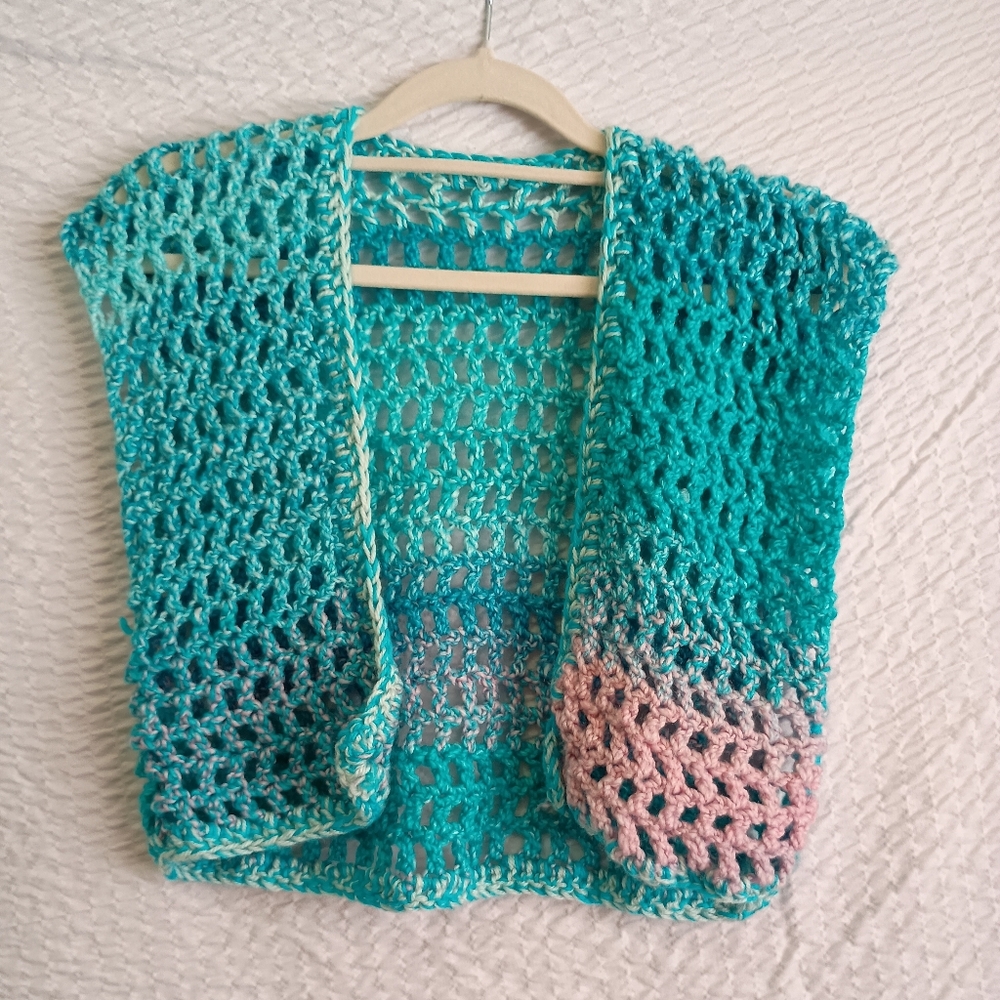 💸2/$20💸 Handmade Teal and Pink Crochet Sweater Vest XS